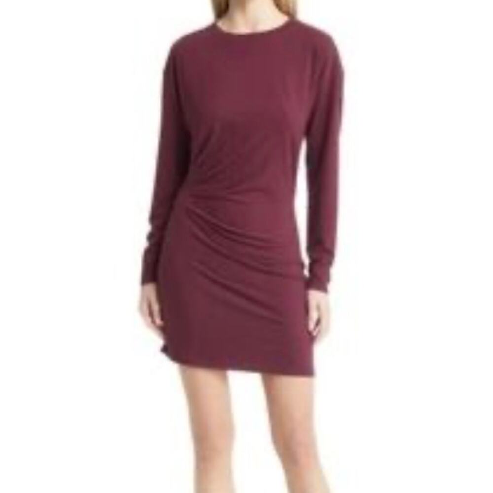 Open Edit Women's Plumb Purple Long Sleeve Ruched Side Mini Dress S NWT
